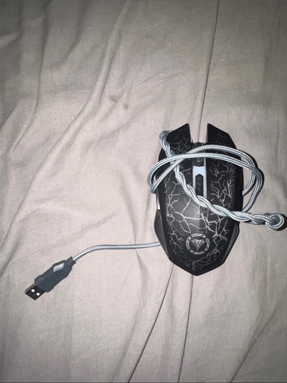 Black Wired Gaming Mouse with Gray Braided Cable